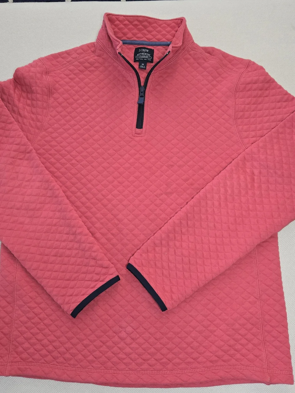 J. Crew Authentic Fleece Medium Pullover Zip Sweater Salmon Quilted Mock Neck